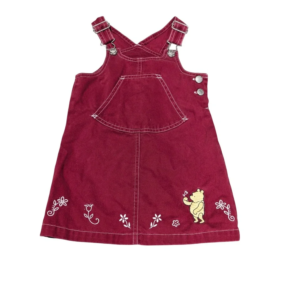 Vintage Disney Store Overall Dress Girls 24M Winnie the Pooh Embroidered Jumper